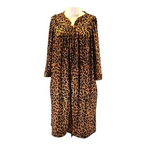 VTG Granada Leopard Print Zip Robe M 12" Zip House Dress Lounge Gown